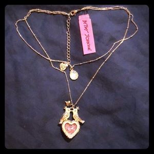 Betsey Johnson pink bird heart necklace